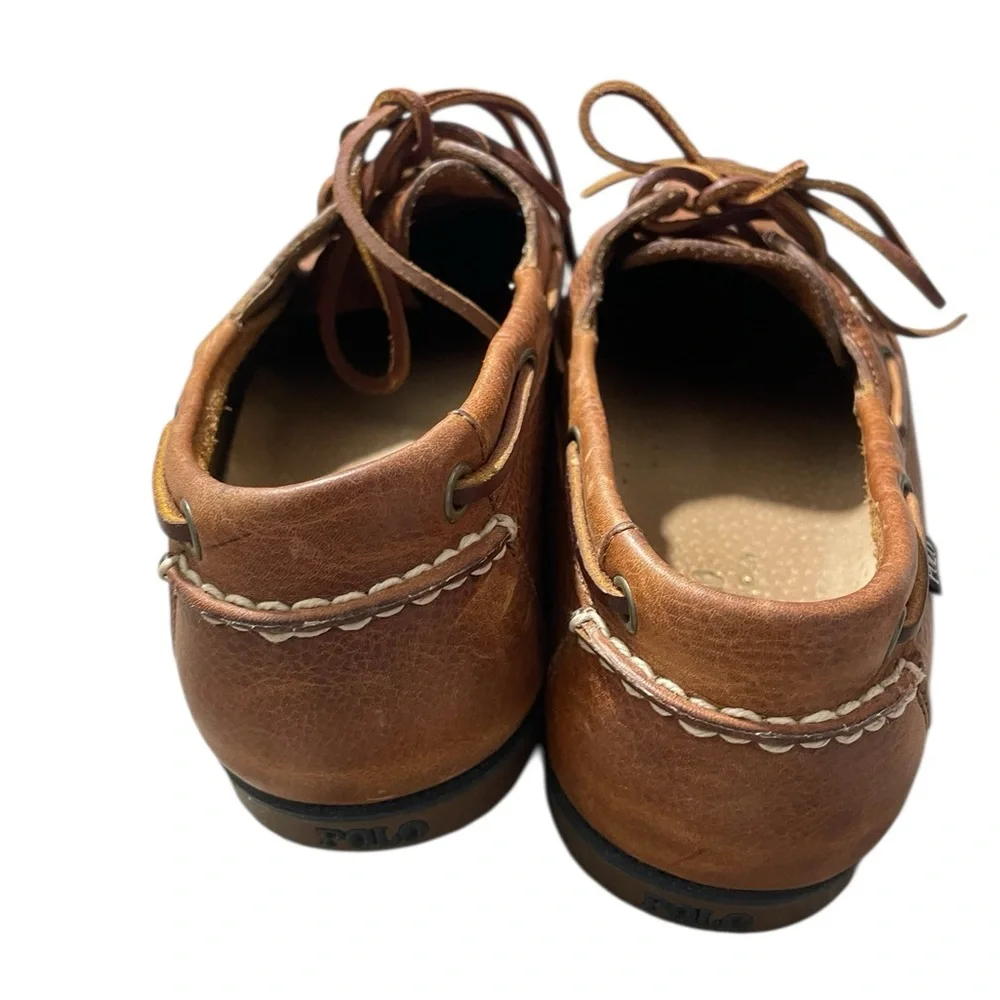 E4- Polo by Ralph Lauren Men's Tan Leather Boat Shoes 10.5D style - Bienne